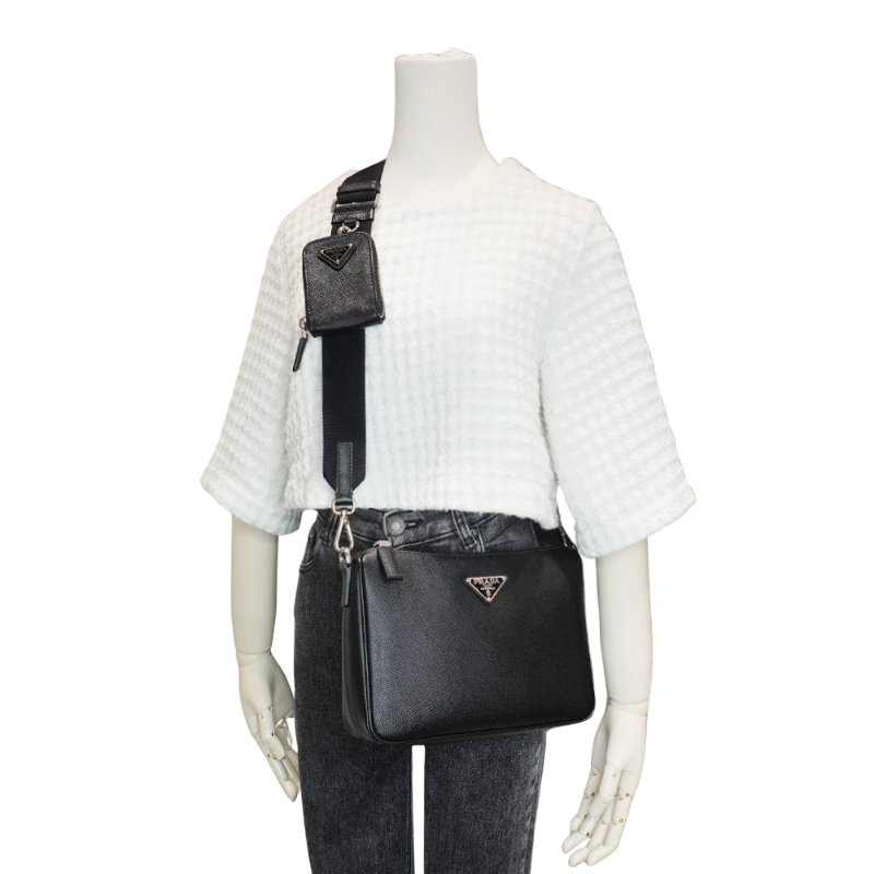 Prada Saffiano皮革拉鍊肩背二用包(2VH113-黑)-5