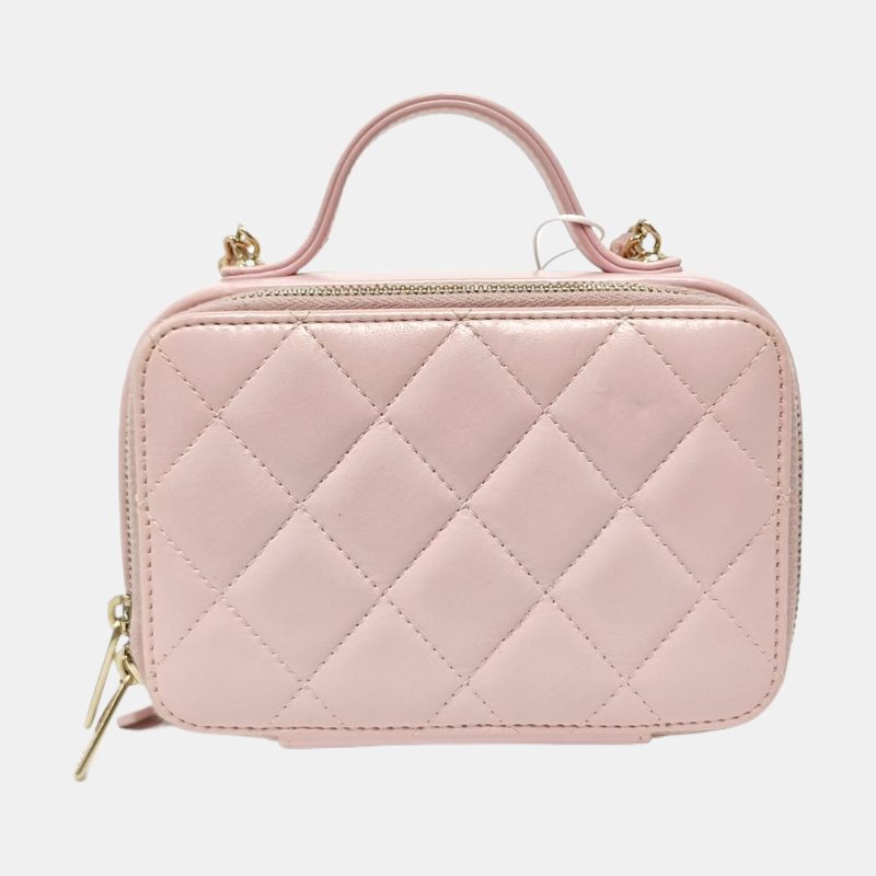 CHANEL 粉色羊皮菱格紋絎縫單肩包 金色五金-4