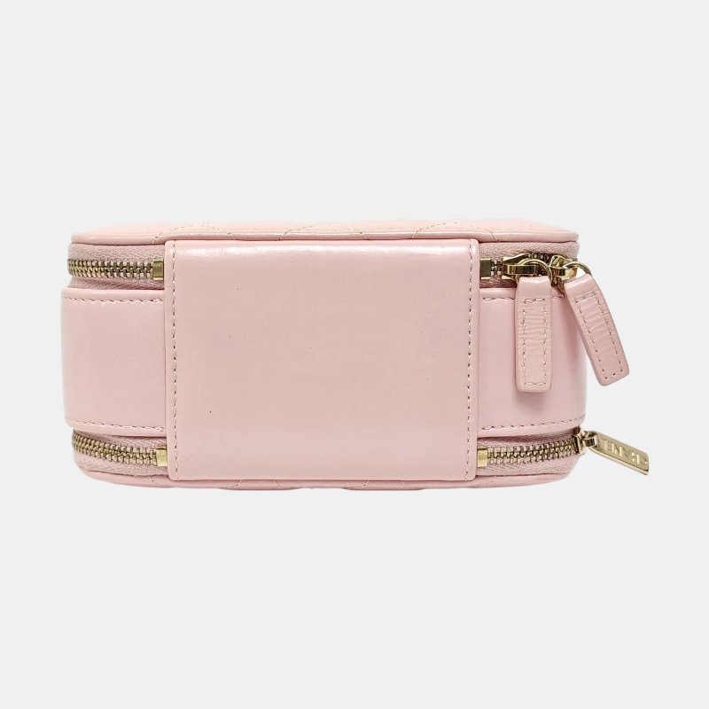 CHANEL 粉色羊皮菱格紋絎縫單肩包 金色五金-5