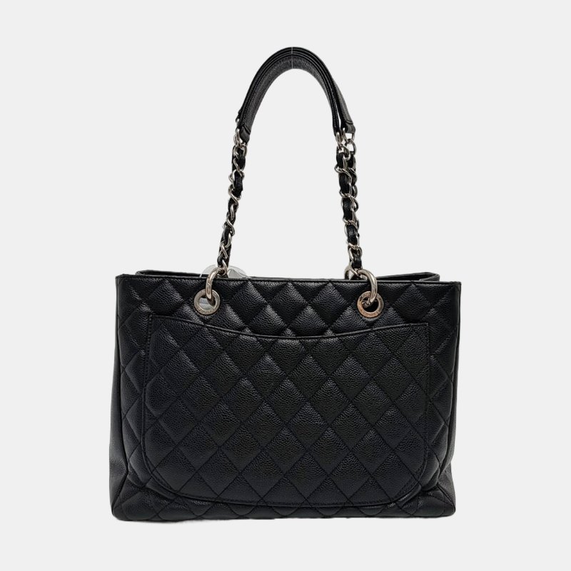 CHANEL CHANEL GST大號黑色荔枝紋牛皮菱格紋絎縫單肩包手提包銀色五金13開-4