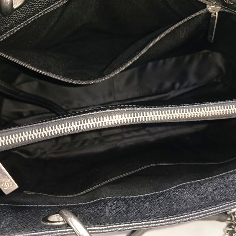 CHANEL CHANEL GST大號黑色荔枝紋牛皮菱格紋絎縫單肩包手提包銀色五金13開-6