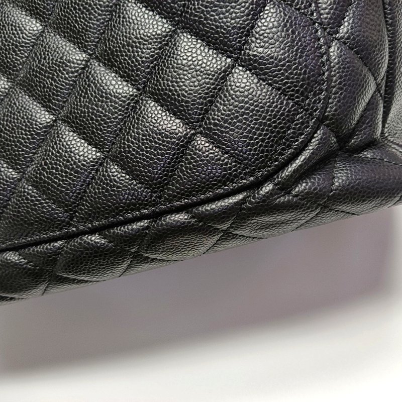 CHANEL CHANEL GST大號黑色荔枝紋牛皮菱格紋絎縫單肩包手提包銀色五金13開-8