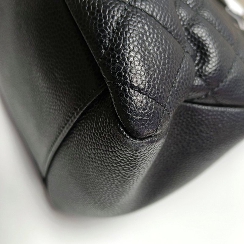 CHANEL CHANEL GST大號黑色荔枝紋牛皮菱格紋絎縫單肩包手提包銀色五金13開-10