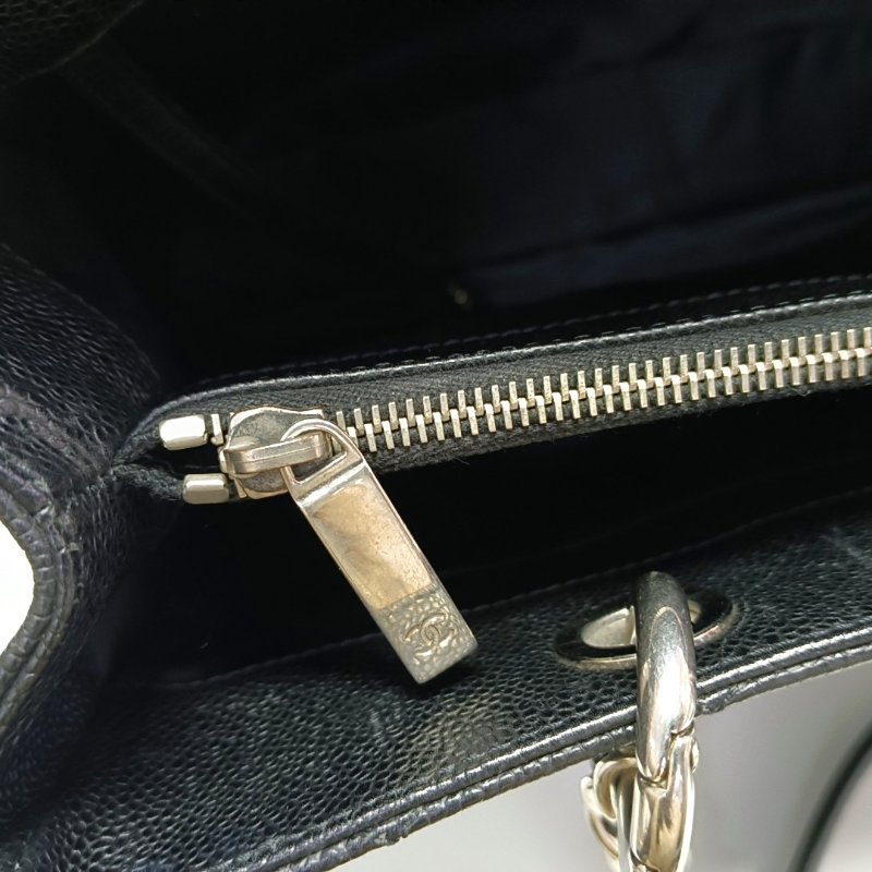 CHANEL CHANEL GST大號黑色荔枝紋牛皮菱格紋絎縫單肩包手提包銀色五金13開-11