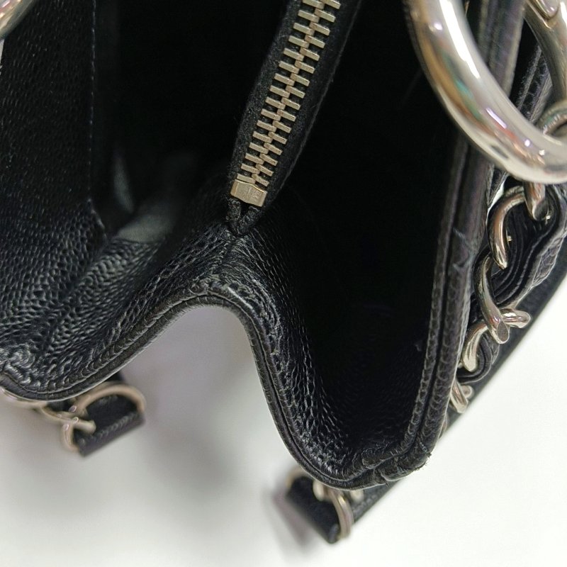 CHANEL CHANEL GST大號黑色荔枝紋牛皮菱格紋絎縫單肩包手提包銀色五金13開-13