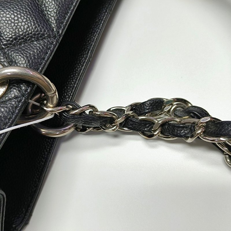CHANEL CHANEL GST大號黑色荔枝紋牛皮菱格紋絎縫單肩包手提包銀色五金13開-14