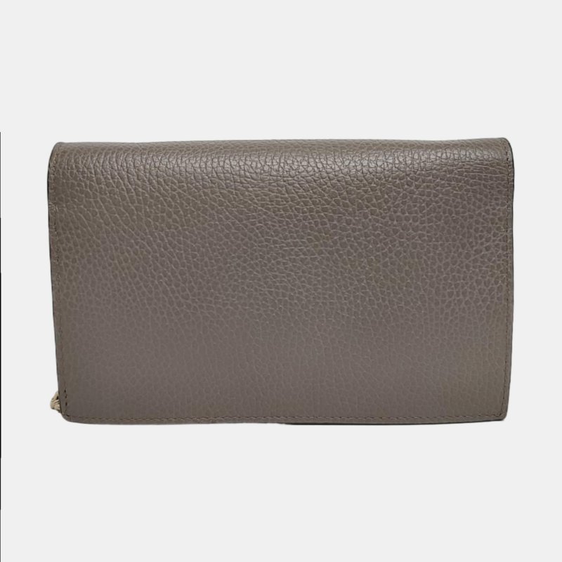 GUCCI Interlocking G灰色牛皮斜挎包提包單肩包 金色五金 可拆卸肩帶-4