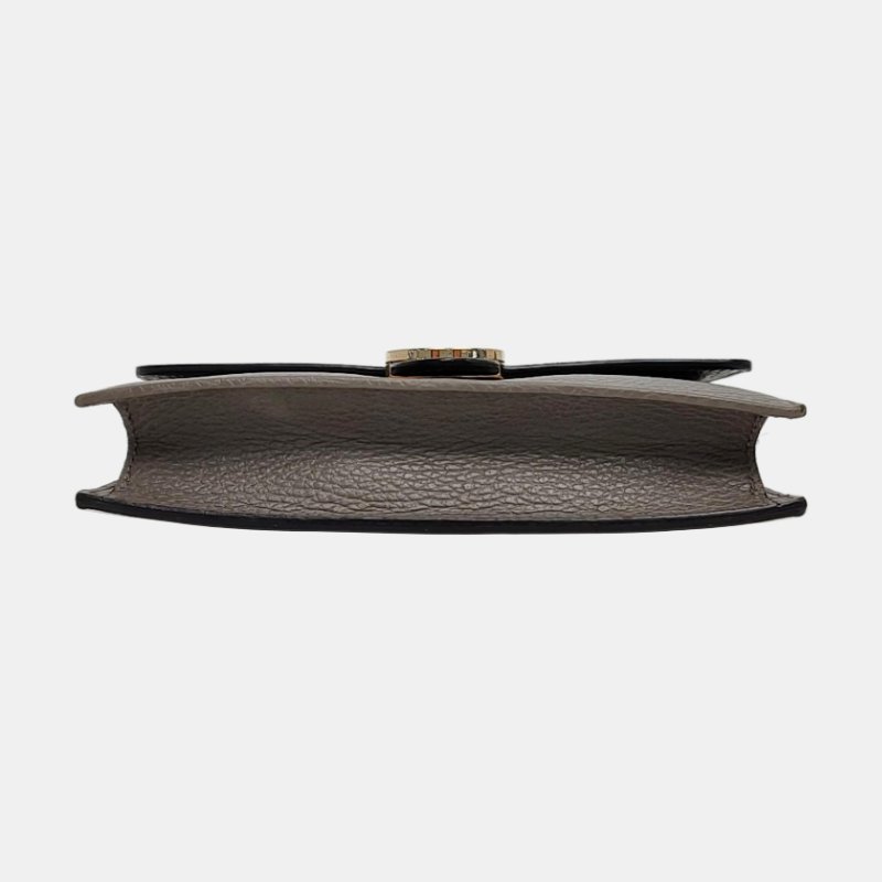 GUCCI Interlocking G灰色牛皮斜挎包提包單肩包 金色五金 可拆卸肩帶-5