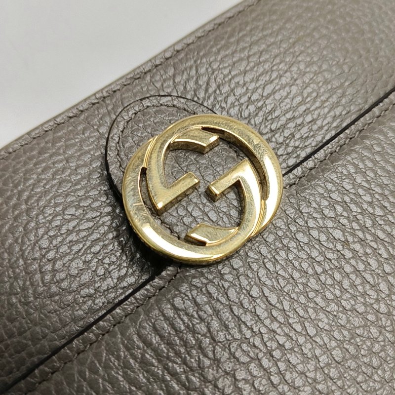 GUCCI Interlocking G灰色牛皮斜挎包提包單肩包 金色五金 可拆卸肩帶-8