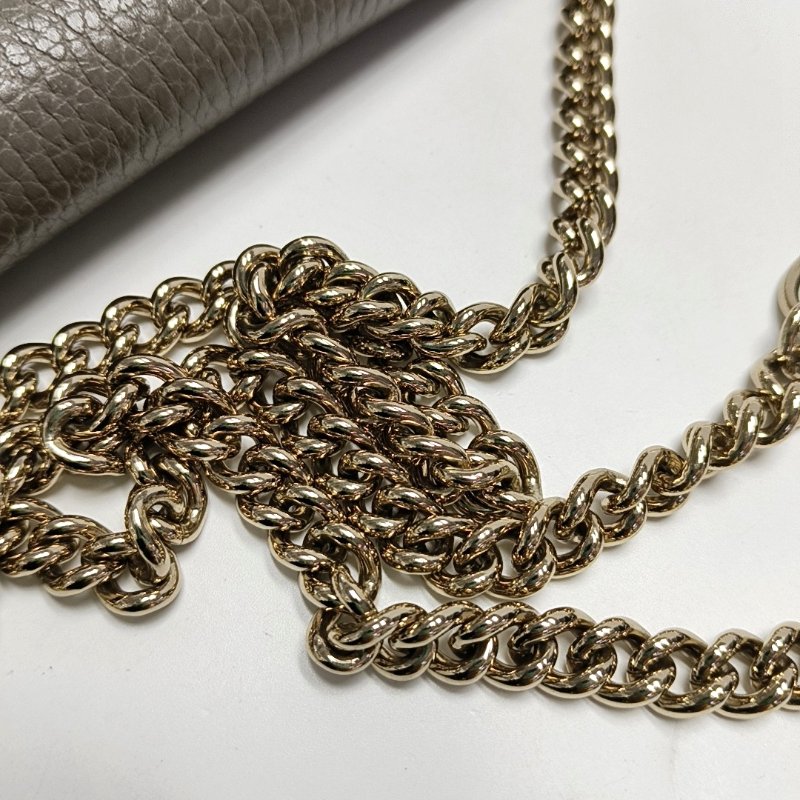 GUCCI Interlocking G灰色牛皮斜挎包提包單肩包 金色五金 可拆卸肩帶-12