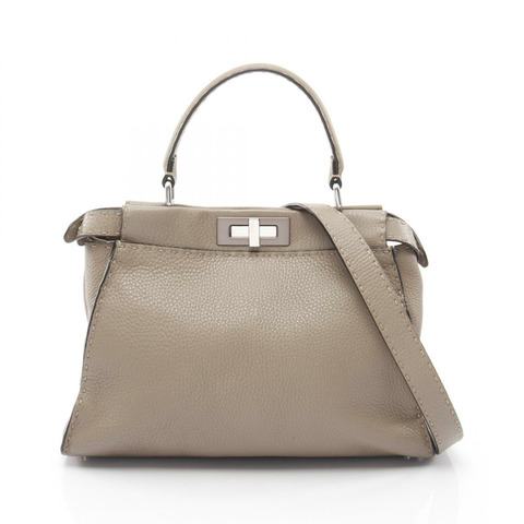 FENDI Peekaboo Regular Selleria 斜背包 8BN290 皮革 米色 二手