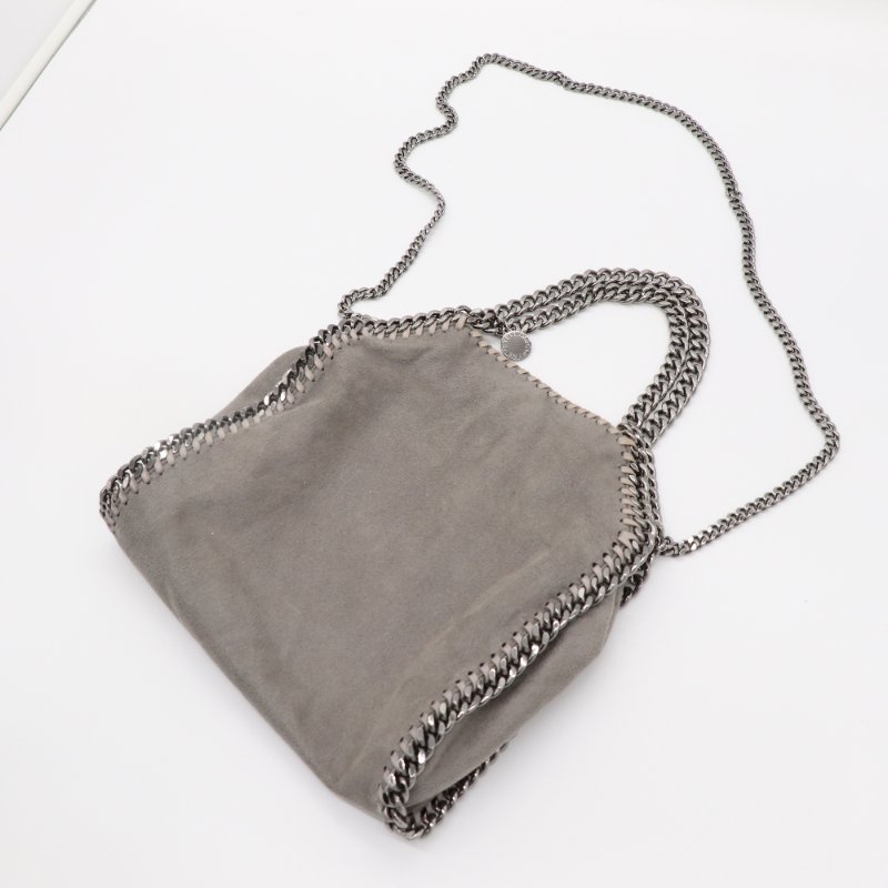 STELLA MCCARTNEY 史黛拉麥卡尼 Falabella Shaggy Deer 灰色 銀鑽 切鍊條迷你 托特包-1