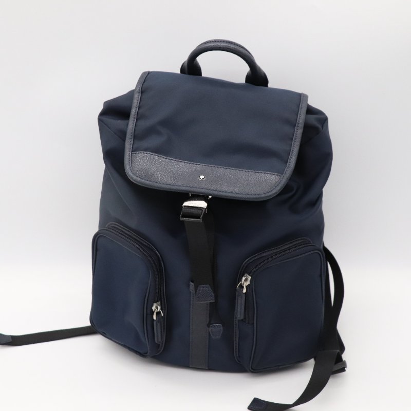 MONT BLANC 萬寶龍 Sartorial Jet  海軍藍色 尼龍 皮革 後背包-4