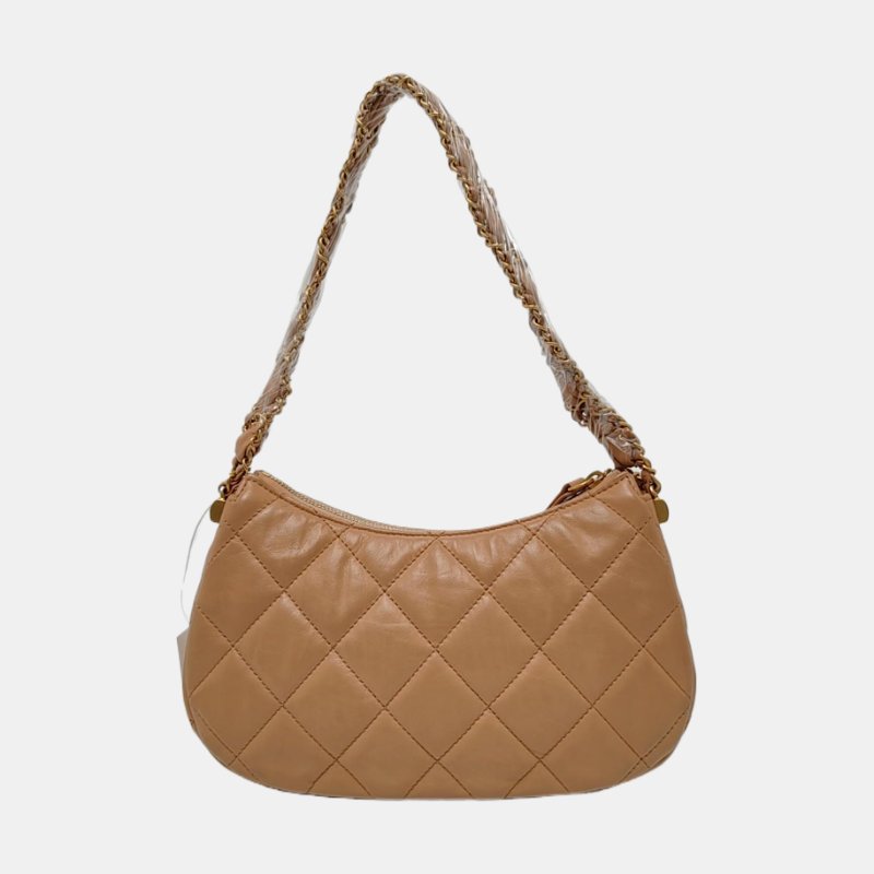 CHANEL 19大號米色牛皮菱格紋單肩包 金色五金 9.8新-4