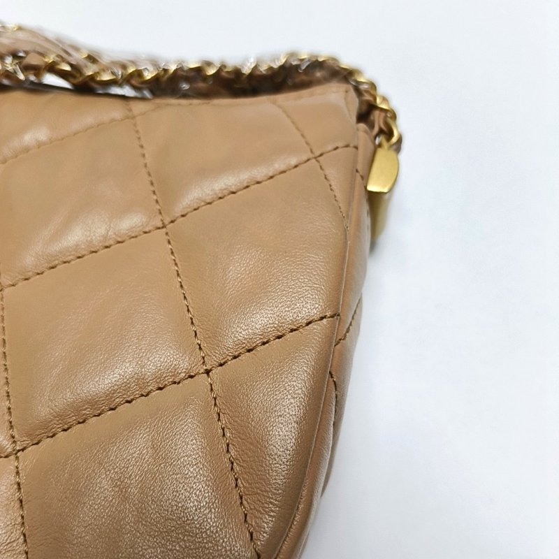 CHANEL 19大號米色牛皮菱格紋單肩包 金色五金 9.8新-7