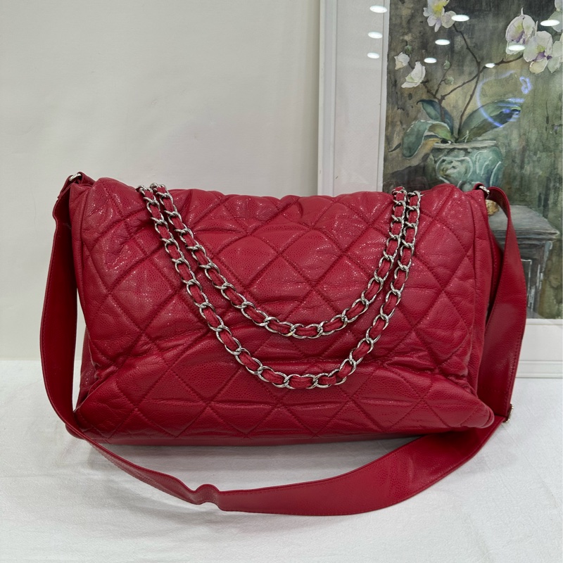 Chanel 香奈兒 荔枝皮2way寬肩帶機場井柏然同款XXL 原廠成色 13 開 無卡-1