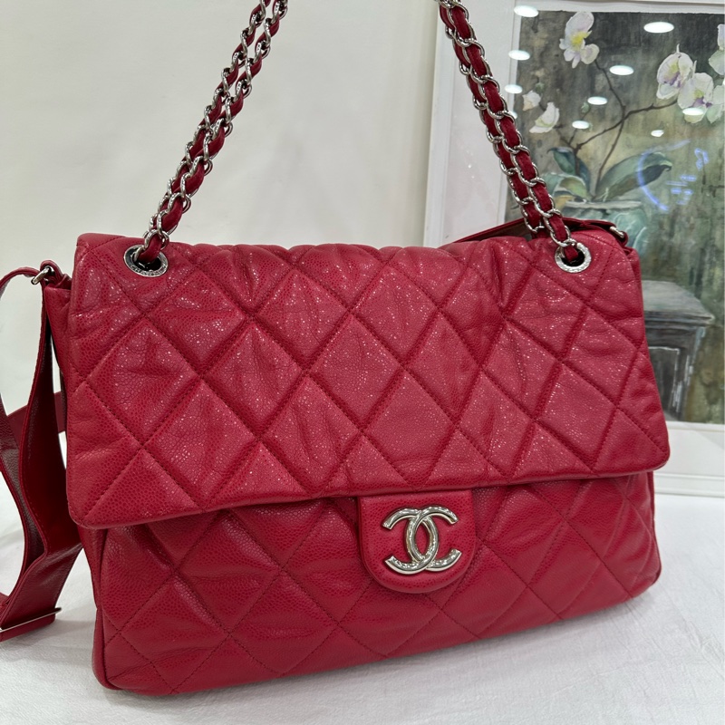 Chanel 香奈兒 荔枝皮2way寬肩帶機場井柏然同款XXL 原廠成色 13 開 無卡-5