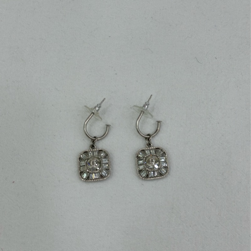 Chanel 香奈兒水鑽方塊logo 耳環-4