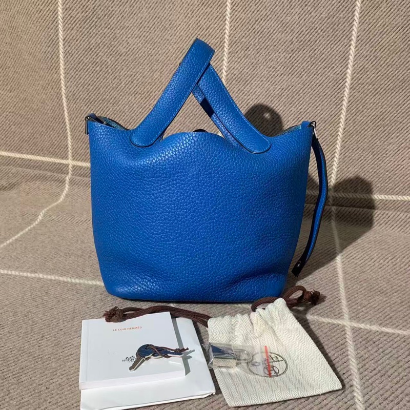 H Hermes愛馬仕水桶包18 b3坦桑尼亞籃 tc皮y刻銀扣，超級顯白百搭-9