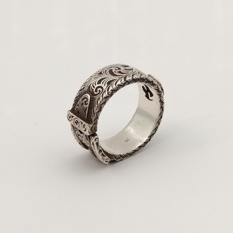 GUCCI AG925銀復古做舊Interlocking雙G戒指26戒指-4