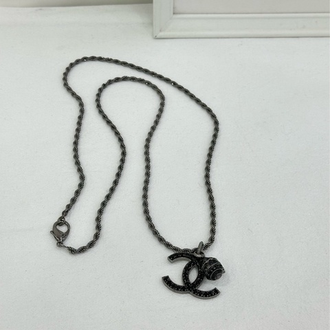 Chanel香奈兒槍色雙c吊飾項鍊毛衣鏈 鍊長90cm