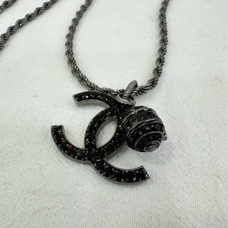 Chanel香奈兒槍色雙c吊飾項鍊毛衣鏈 鍊長90cm-1