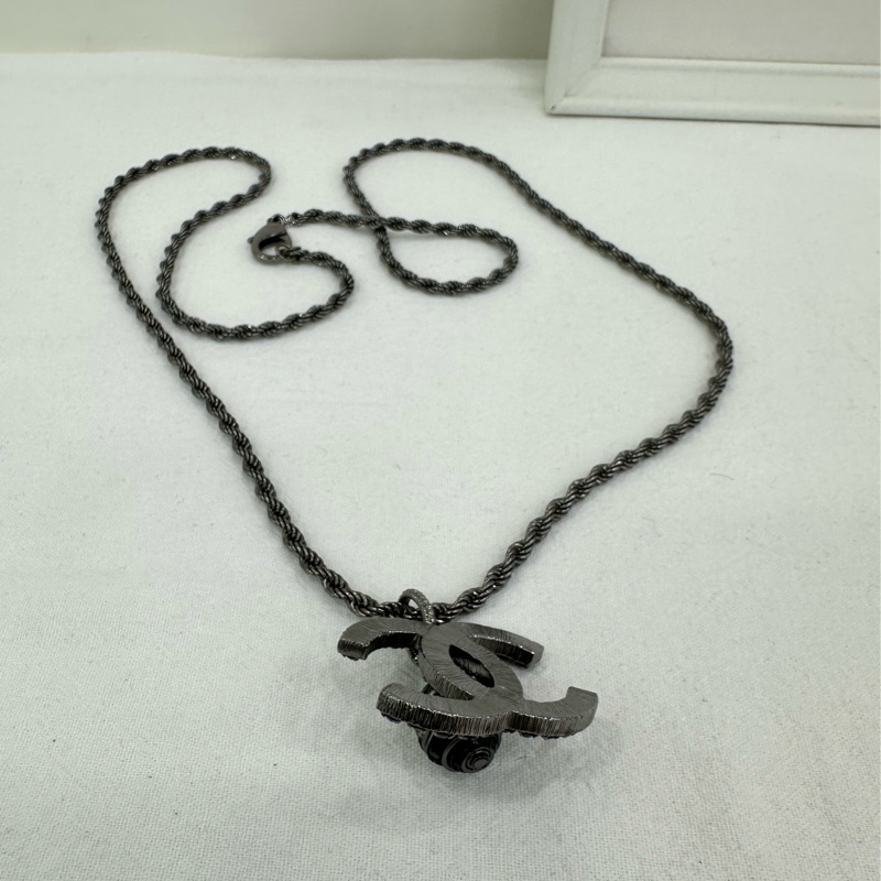 Chanel香奈兒槍色雙c吊飾項鍊毛衣鏈 鍊長90cm-2