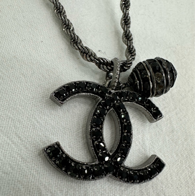 Chanel香奈兒槍色雙c吊飾項鍊毛衣鏈 鍊長90cm-4