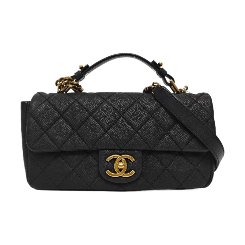 CHANEL CLASSIC FLAP黑色荔枝紋牛皮菱格紋絎縫單肩包斜挎包手提包金色五金17開可拆卸肩帶-0