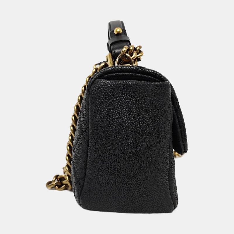 CHANEL CLASSIC FLAP黑色荔枝紋牛皮菱格紋絎縫單肩包斜挎包手提包金色五金17開可拆卸肩帶-3