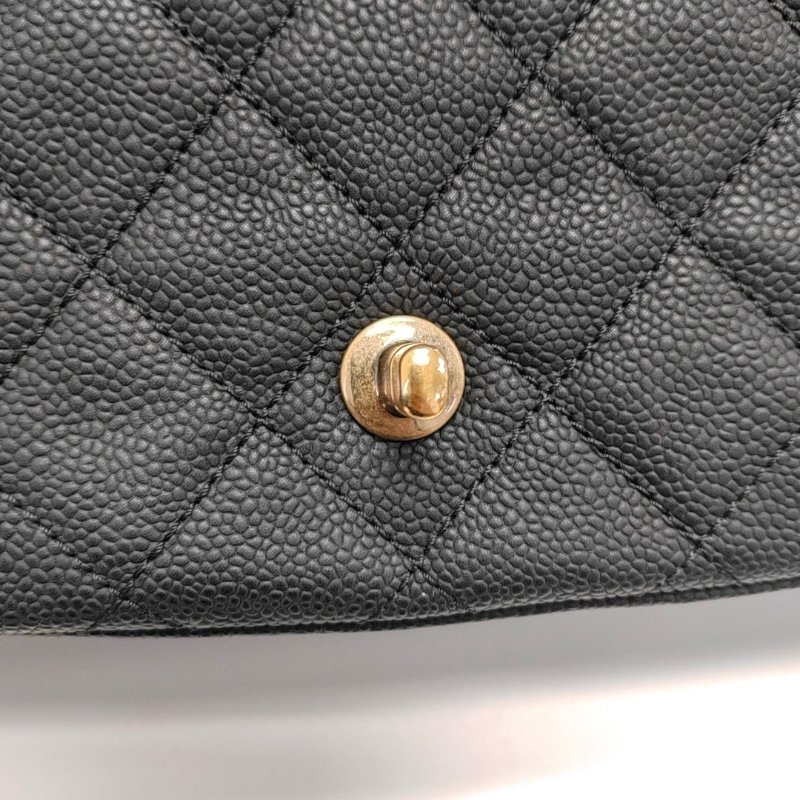 CHANEL CLASSIC FLAP黑色荔枝紋牛皮菱格紋絎縫單肩包斜挎包手提包金色五金17開可拆卸肩帶-8