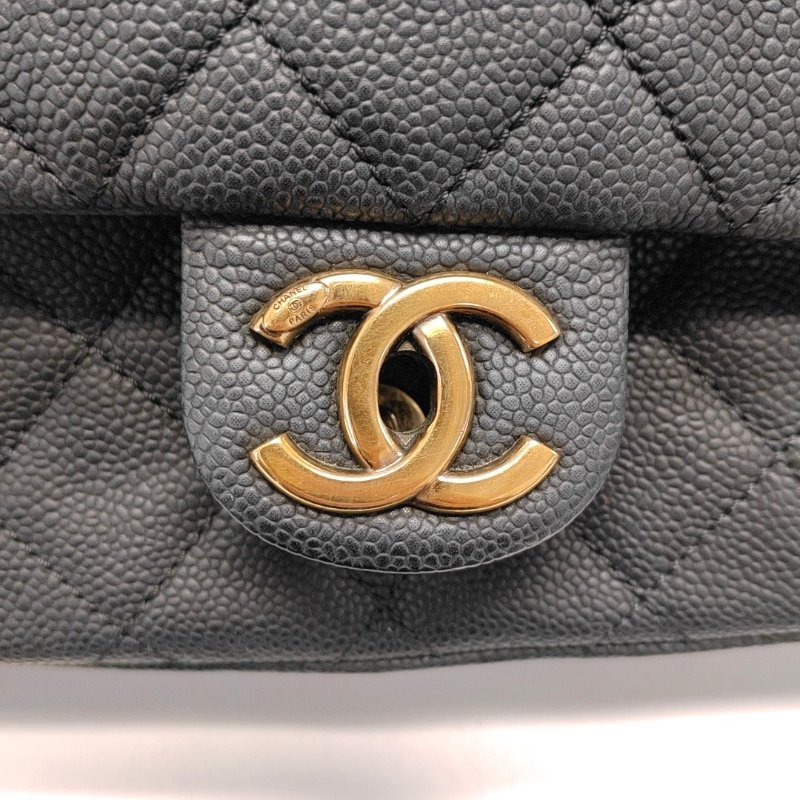 CHANEL CLASSIC FLAP黑色荔枝紋牛皮菱格紋絎縫單肩包斜挎包手提包金色五金17開可拆卸肩帶-10