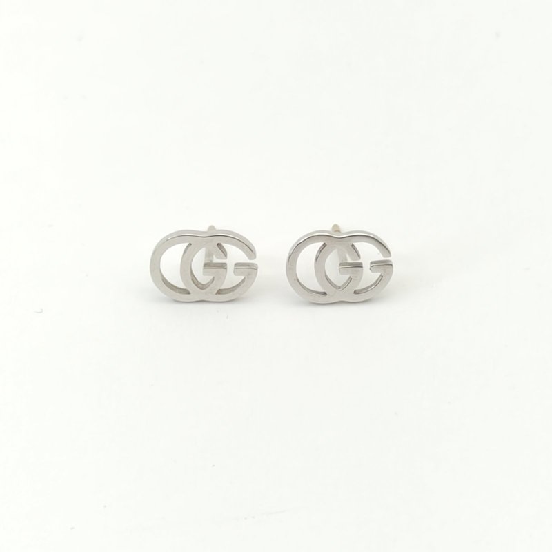 GUCCI 18K白金白金GG耳釘18K耳環-1