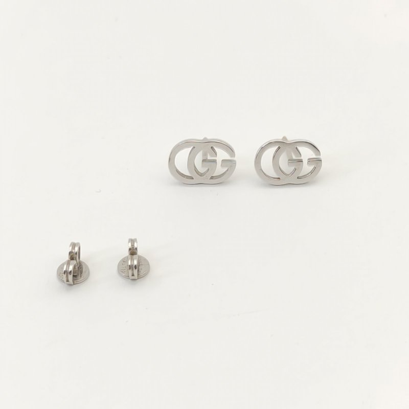 GUCCI 18K白金白金GG耳釘18K耳環-2