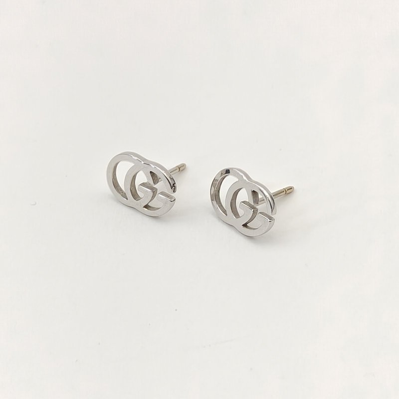 GUCCI 18K白金白金GG耳釘18K耳環-3