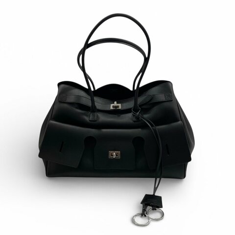 BALENCIAGA 巴黎世家 BEL AIR 手提包 皮革 黑色 銀扣