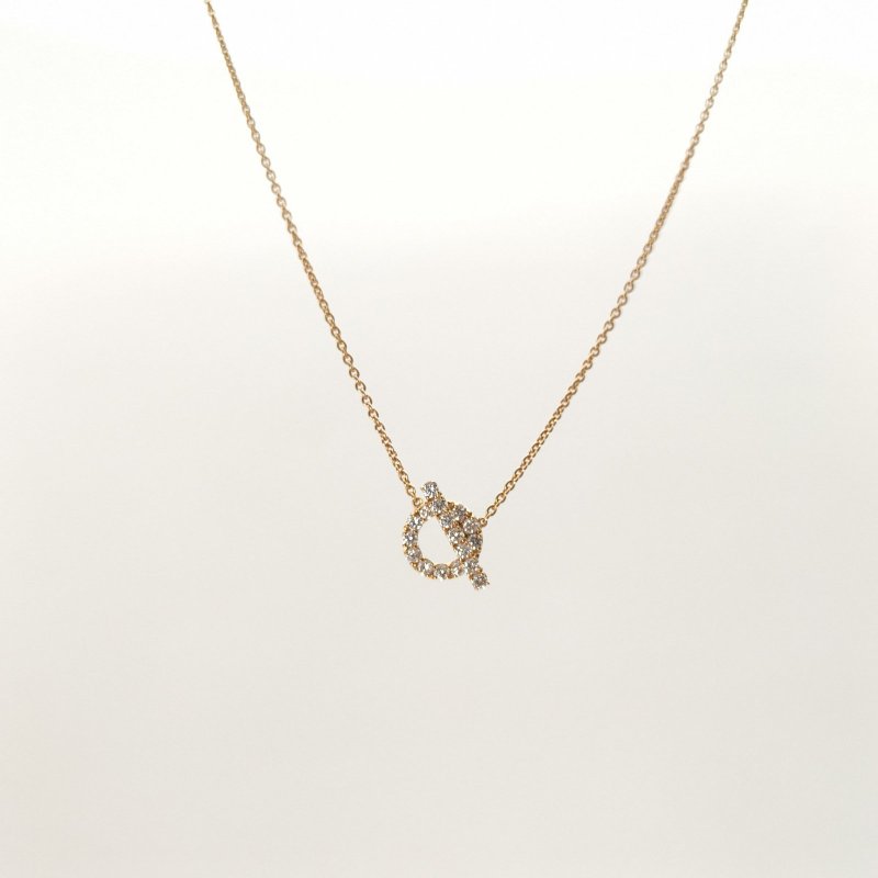 HERMES Finesse小Q項鏈滿鑽18K玫瑰金/鑽石項鏈玫瑰金18K項鍊-0