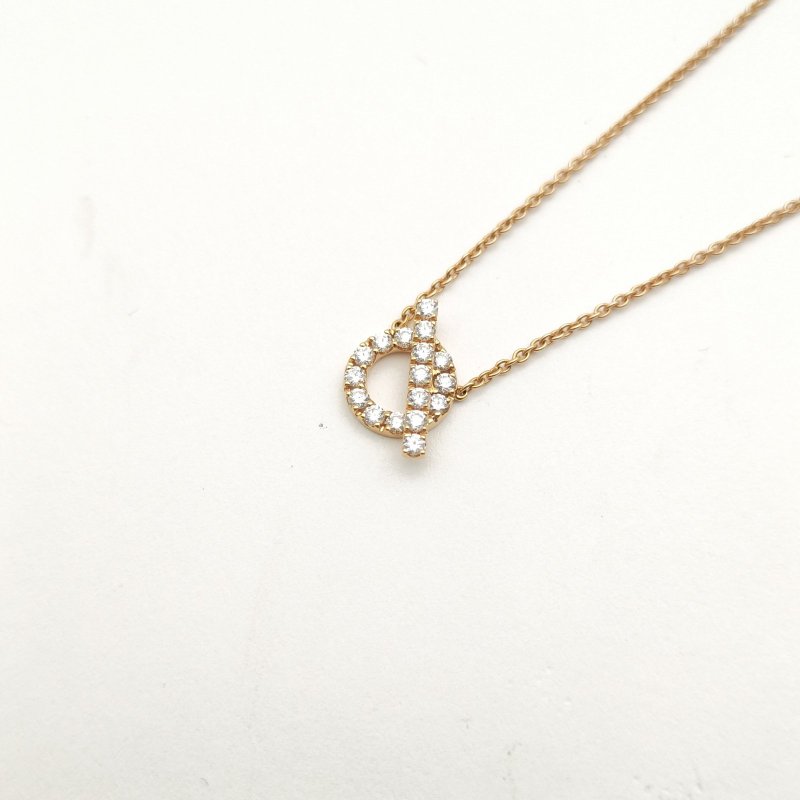 HERMES Finesse小Q項鏈滿鑽18K玫瑰金/鑽石項鏈玫瑰金18K項鍊-2