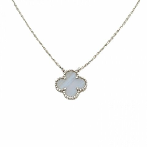 Van Cleef & Arpels VintageAlhambra中號單花項鏈新扣18K白金/紫玉髓項鏈白金項鍊