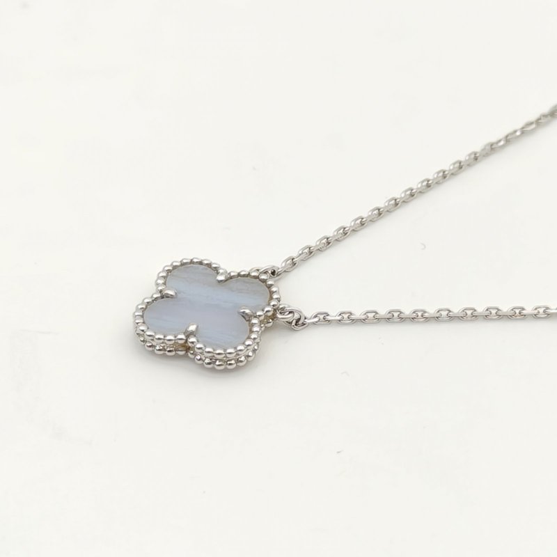 Van Cleef & Arpels VintageAlhambra中號單花項鏈新扣18K白金/紫玉髓項鏈白金項鍊-2