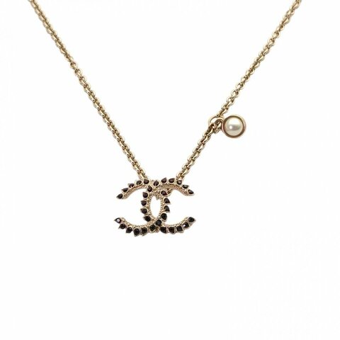 CHANEL 合金雙c黑色水鑽皮穿鏈項鏈項鍊