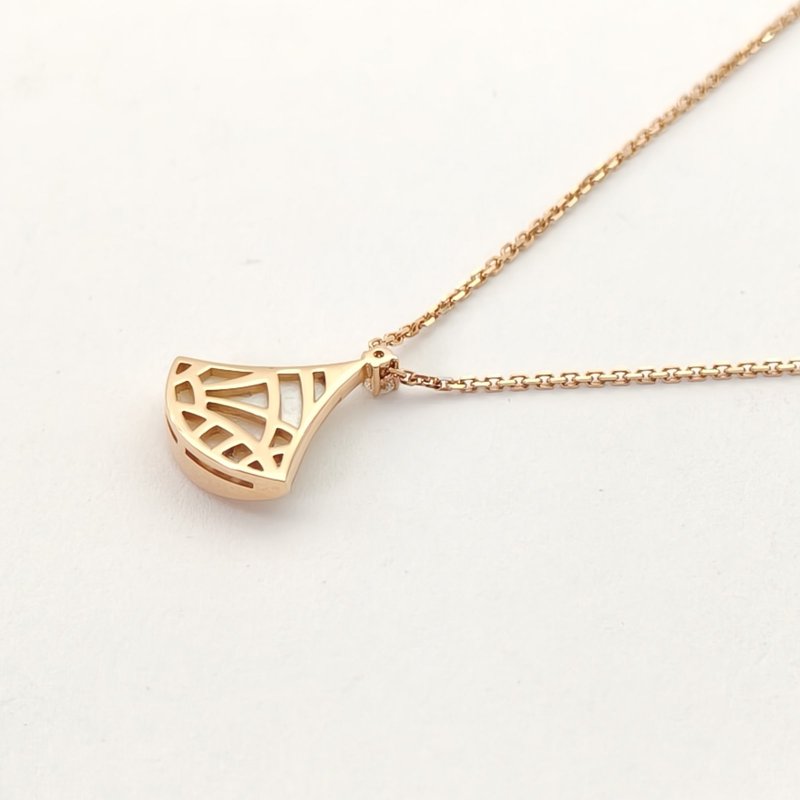 BVLGARI DIVASDREAM白母貝單鑽18K金小扇子項鏈18K玫瑰金/白貝母項鏈玫瑰金項鍊-3