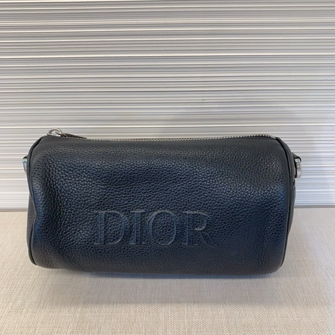 Dior迪奧 全皮黑色牛皮斜挎圓筒包 