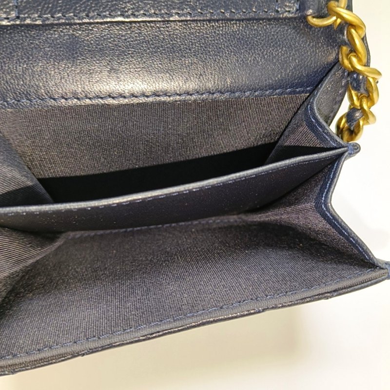 CHANEL CHANEL 19深藍色羊皮菱格紋絎縫斜挎包單肩包金色五金30開 9.8新-6