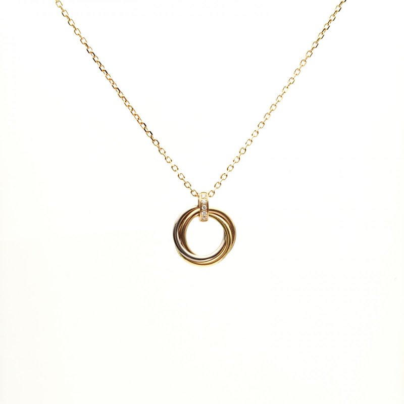 Cartier Trinity三色金三環項鏈5鑽18K黃金/18K白金/18K玫瑰金/鑽石項鏈項鍊-0