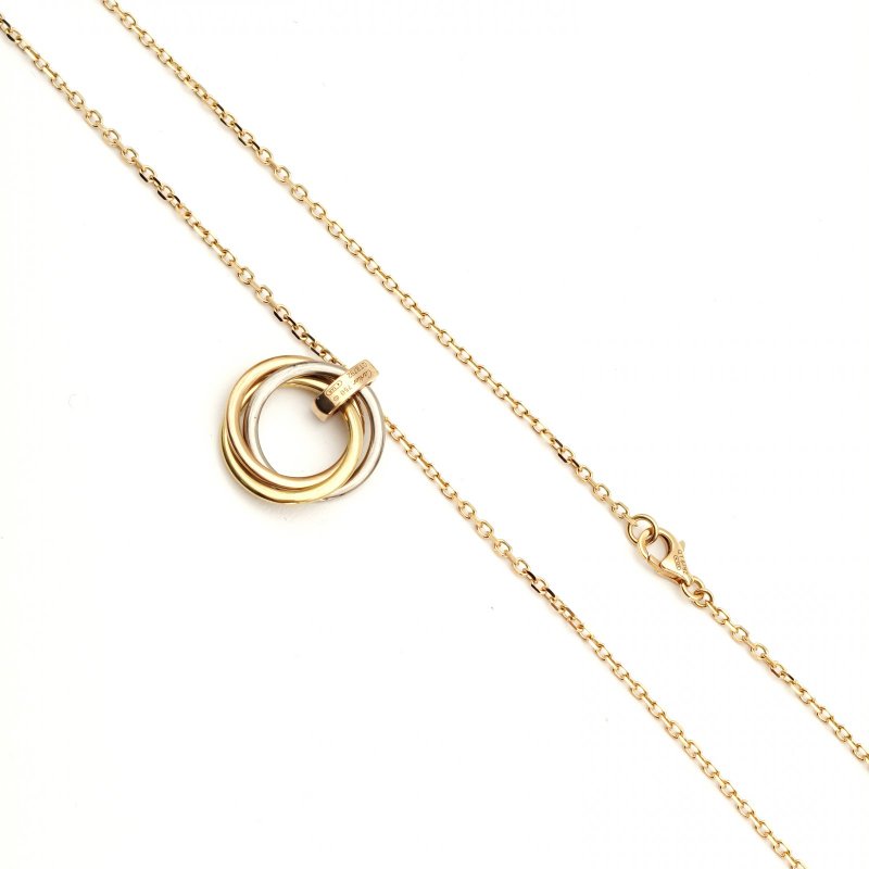 Cartier Trinity三色金三環項鏈5鑽18K黃金/18K白金/18K玫瑰金/鑽石項鏈項鍊-4