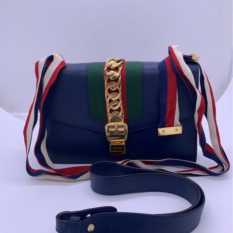 二手Gucci古馳 sylvie中號藍色絲帶塞爾維亞