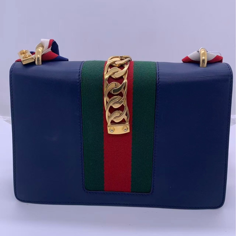 二手Gucci古馳 sylvie中號藍色絲帶塞爾維亞-1