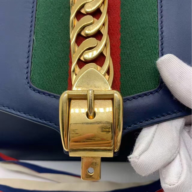 二手Gucci古馳 sylvie中號藍色絲帶塞爾維亞-7