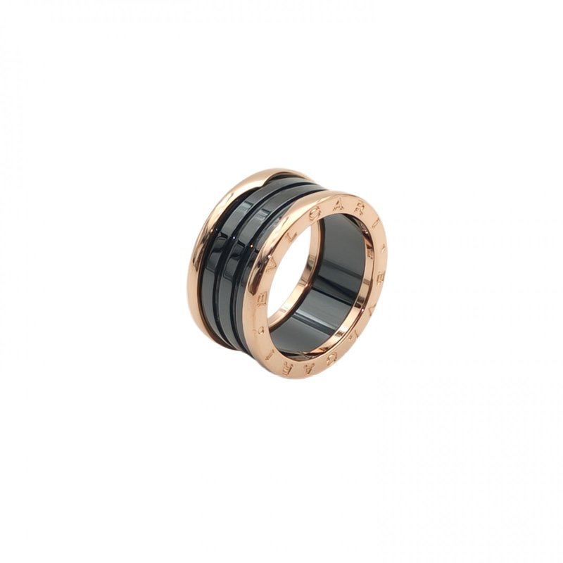 BVLGARI B.ZERO1彈簧戒指四圈18K玫瑰金/黑陶瓷61玫瑰金戒指-0